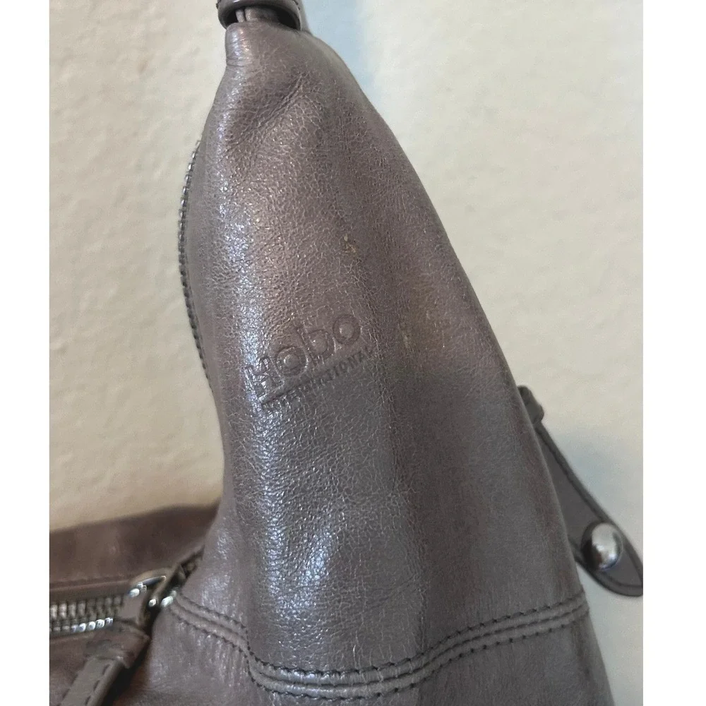 Hobo International Metallic Taupe Leather Slouchy Shoulder Bag Bohemian Purse
